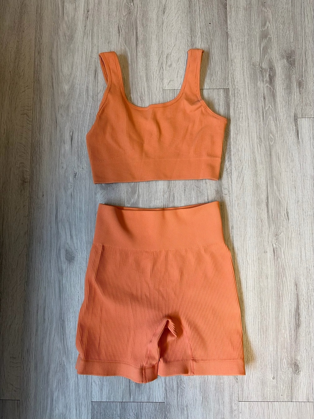 Source Unknown Orange Ribbed Crop Tank & High-Waist Short Set
